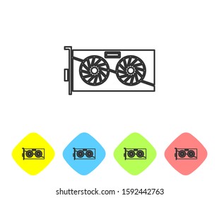 Grey line Video graphic card icon isolated on white background. Set icons in color rhombus buttons. Vector Illustration