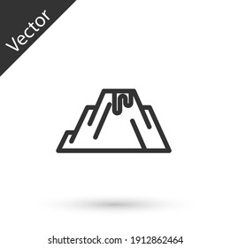 Grey line Volcano eruption with lava icon isolated on white background. Vector.