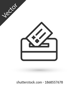 Grey line Vote box or ballot box with envelope icon isolated on white background. Vector.