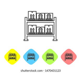 Grey line Warehouse icon isolated on white background. Set icons in color rhombus buttons. Vector Illustration