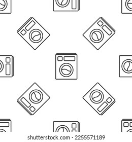 Grey line Washer icon isolated seamless pattern on white background. Washing machine icon. Clothes washer - laundry machine. Home appliance symbol.  Vector Illustration