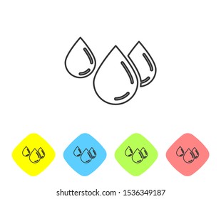 Grey line Water drop icon isolated on white background. Set icons in color rhombus buttons. Vector Illustration