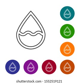 Grey line Water drop icon isolated on white background. Set icons in color circle buttons. Vector Illustration