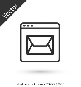 Grey line Website and envelope, new message, mail icon isolated on white background. Usage for e-mail newsletters, headers, blog posts.  Vector