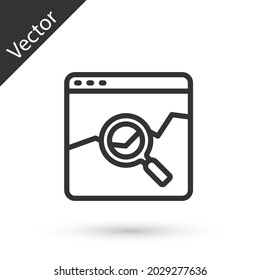 Grey line Website with stocks market growth graphs and money icon isolated on white background. Monitor with stock charts arrow on screen.  Vector