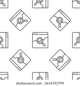 Grey line Website with stocks market growth graphs and money icon isolated seamless pattern on white background. Monitor with stock charts arrow on screen.  Vector