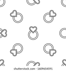 Grey line Wedding rings icon isolated seamless pattern on white background. Bride and groom jewelry sign. Marriage symbol. Diamond ring.  Vector Illustration