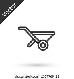 Icono de la flecha de la rueda gris aislado en el fondo blanco. Equipo de herramientas. Granja de ruedas de carrito agrícola.  Vector
