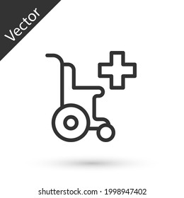 Grey line Wheelchair for disabled person icon isolated on white background.  Vector