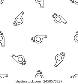 Grey line Whistle icon isolated seamless pattern on white background. Referee symbol. Fitness and sport sign.  Vector