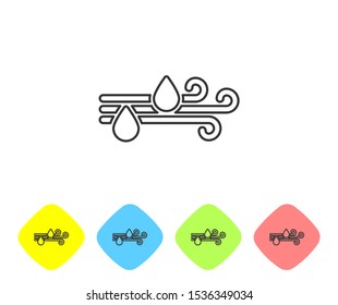 Grey line Wind and rain icon isolated on white background. Windy weather. Set icons in color rhombus buttons. Vector Illustration