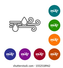 Grey line Wind and rain icon isolated on white background. Windy weather. Set icons in color circle buttons. Vector Illustration