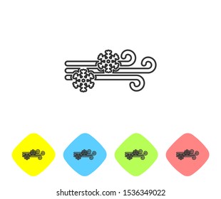 Grey line Wind and snow icon isolated on white background. Windy weather. Set icons in color rhombus buttons. Vector Illustration