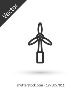 Grey line Wind turbine icon isolated on white background. Wind generator sign. Windmill for electric power production.  Vector