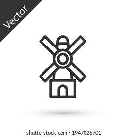Grey line Windmill icon isolated on white background. Vector