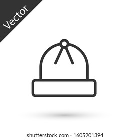 Grey line Winter hat icon isolated on white background.  Vector Illustration