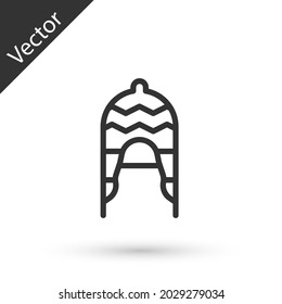 Grey line Winter hat icon isolated on white background.  Vector
