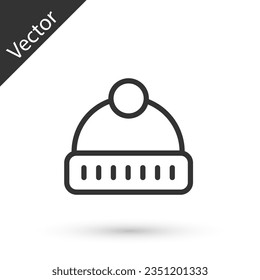 Grey line Winter hat icon isolated on white background.  Vector