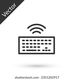 Línea gris Icono de teclado inalámbrico del ordenador aislado en fondo blanco. Signo de componente de PC. Internet de cosas con conexión inalámbrica.  Vector