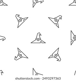 Grey line Witch hat icon isolated seamless pattern on white background. Happy Halloween party.  Vector