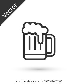 Grey line Wooden beer mug icon isolated on white background. Vector.