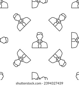Grey line Worker icon isolated seamless pattern on white background. Business avatar symbol user profile icon. Male user sign.  Vector