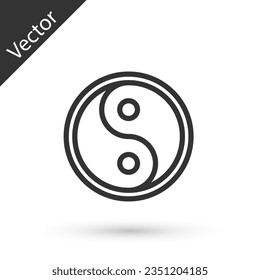 Grey line Yin Yang symbol of harmony and balance icon isolated on white background.  Vector Illustration