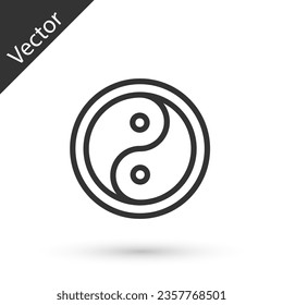 Grey line Yin Yang symbol of harmony and balance icon isolated on white background.  Vector