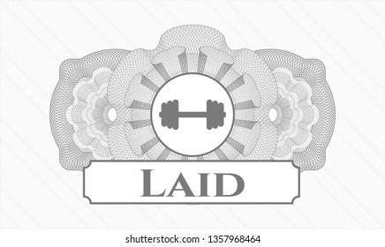 Grey linear rosette with big dumbbell icon and Laid text inside