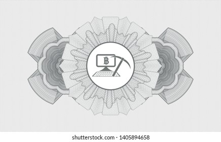 Grey linear rosette with bitcoin mining icon inside