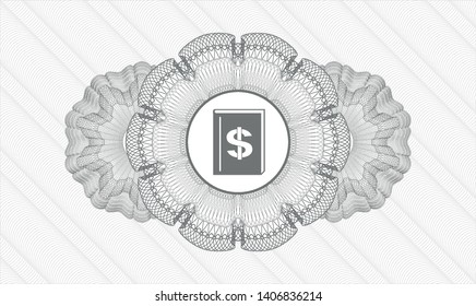 Grey linear rosette with book with money symbol inside icon inside