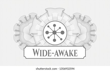 Grey linear rosette with business network icon and Wide-awake text inside