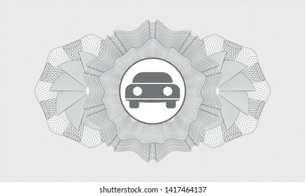 Grey linear rosette with car seen from front icon inside