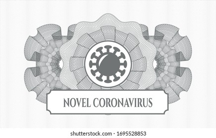 Grey linear rosette with coronavirus icon and Novel Coronavirus text inside