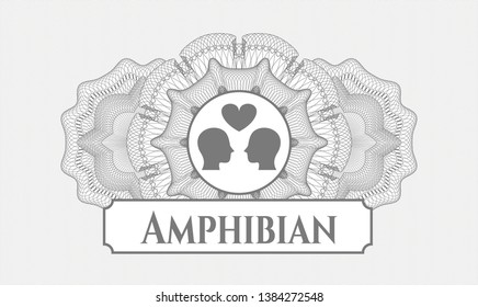 Grey linear rosette with couple in love icon and Amphibian text inside
