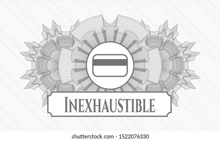 Grey linear rosette with credit card icon and Inexhaustible text inside