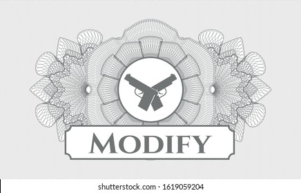 Grey linear rosette with crossed pistols icon and Modify text inside