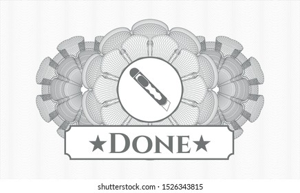 Grey linear rosette with cutter icon and Done text inside