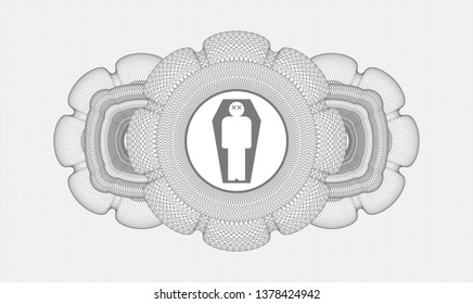 Grey linear rosette with dead man in his coffin icon inside