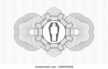 Grey linear rosette with dead man in his coffin icon inside