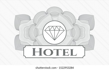 Grey linear rosette with diamond icon and Hotel text inside