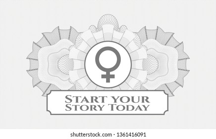 Grey linear rosette with female icon and Start your Stroy Today text inside