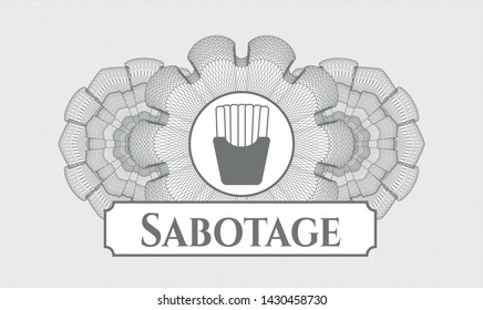 Grey linear rosette with fries icon and Sabotage text inside