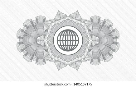 Grey linear rosette with globe, website icon inside