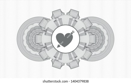 Grey linear rosette with heart with arrow icon inside