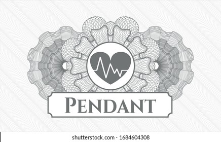 Rosette lineal gris con corazón con icono del electrocardiograma y texto Pendrizado dentro