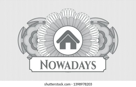 Grey linear rosette with home icon and Nowadays text inside