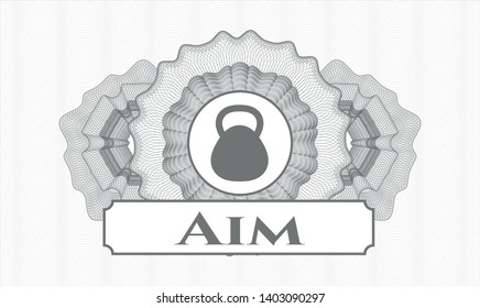 Grey linear rosette with kettlebell icon and Aim text inside