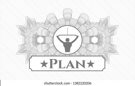 Grey linear rosette with lat pull down, exercise icon and Plan text inside