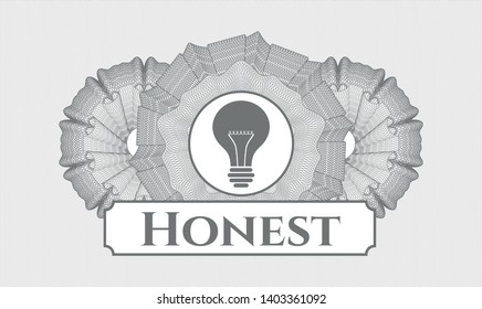 Grey linear rosette with light bulb icon and Honest text inside